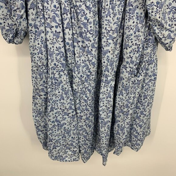 Old Navy Dress Blue Floral Print Mini Swing Long Sleeve - Picture 7 of 13